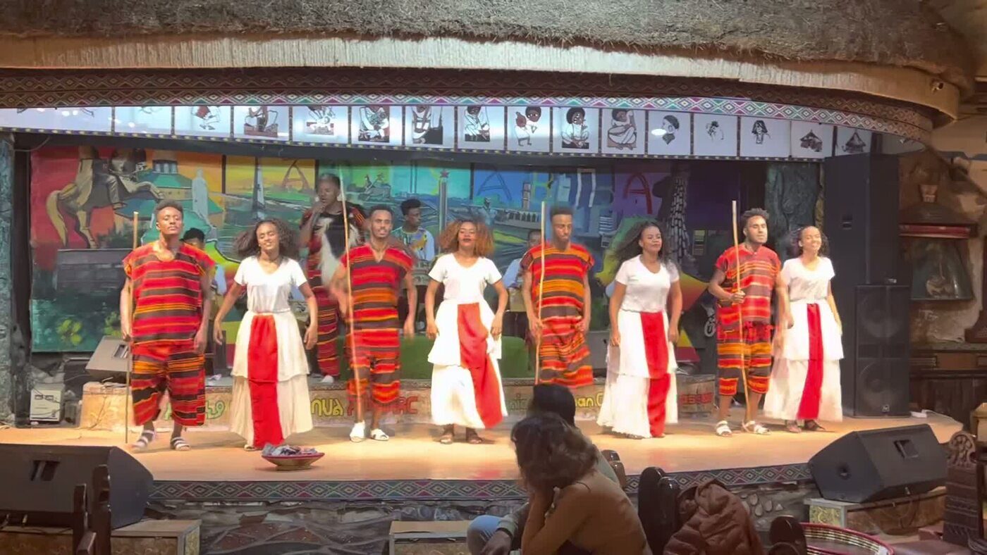 Traditional Ethiopian dance performance at a cultural restaurant in Addis Ababa