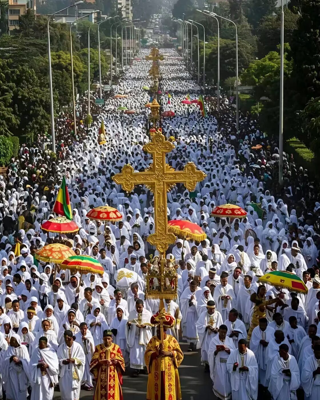 Tens of thousands gather in white for Timket at Jan Meda, Addis Ababa