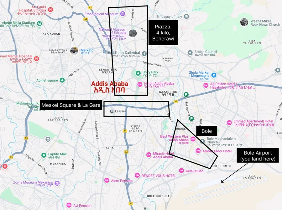 Neighborhoods map of Addis Ababa